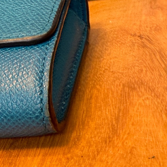 COACH Textured Leather Slim Envelope Wallet w/Pop-Up Pouch: Teal & Purple - Picture 9 of 16